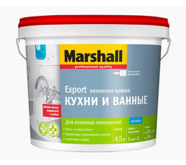 Краска латексная для влажных помещений MARSHALL Кухни и ванные, матовая, база BW, 0,9л