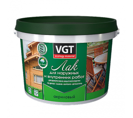 VGT Лак акриловый для наружных и внутренних работ по дереву, бетону, камню, глянцевый, 0,9 кг