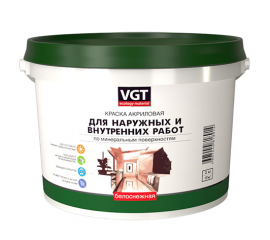Краска VGT ВД-АК-1180 белоснежная моющаяся матовая для наружных и внутренних работ, 3 кг
