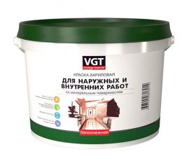 Краска VGT ВД-АК-1180 белоснежная моющаяся матовая для наружных и внутренних работ, 7 кг