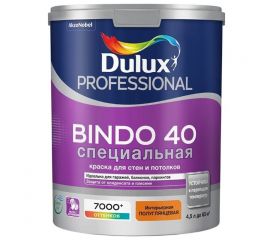 Краска Dulux Bindo 40 СПЕЦИАЛЬНАЯ для стен и потолков, полуглянцевая, база BW, 4.5 л