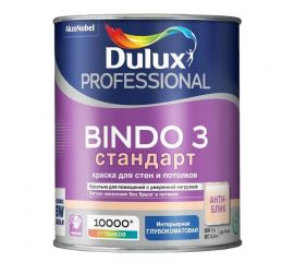 Краска Dulux Bindo 3 СТАНДАРТ для стен и потолков антиблик, глубокоматовая, база BW, 1 л