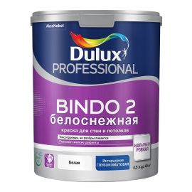 Краска Dulux Bindo 2 Белоснежная для потолка, стен и обоев , 4.5 л