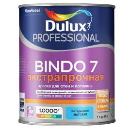 Краска Dulux Bindo 7 ЭКСТРАПРОЧНАЯ для стен и потолков, матовая, база BC, 0.9 л