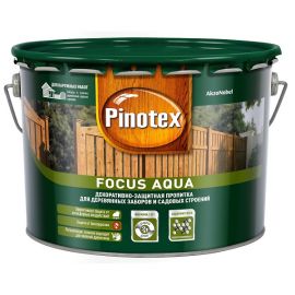 Pinotex Focus Aqua Ореховое дерево, антисептик для дерева, 9 л