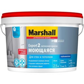 Краска для внутренних работ глубокоматовая Marshall Export 2 моющаяся BW, 2.5 л