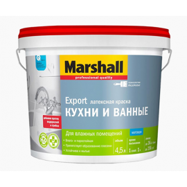 Краска латексная для влажных помещений MARSHALL Кухни и ванные, матовая, база BW, 4,5л
