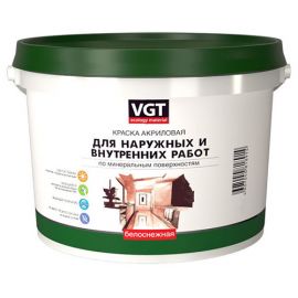 Краска VGT ВД-АК-1180 белоснежная моющаяся матовая для наружных и внутренних работ, 7 кг