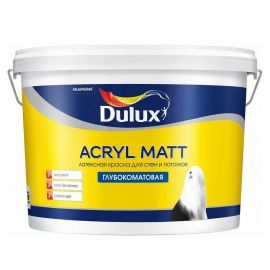 Краска Dulux ACRYL MATT латексная для стен и потолков, глубокоматовая, база BW, 9 л