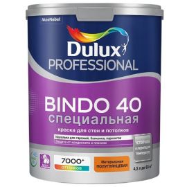 Краска Dulux Bindo 40 СПЕЦИАЛЬНАЯ для стен и потолков, полуглянцевая, база BW, 4.5 л