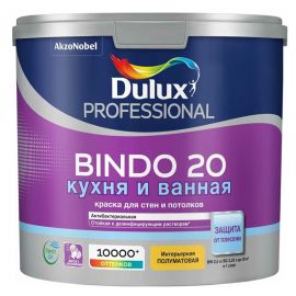 Краска Dulux Bindo 20 КУХНЯ И ВАННАЯ для стен и потолков, полуматовая, база BC, 2.25 л