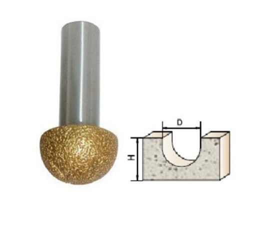 Фреза алмазная канавочная полукруглая по камню, 12х24Dх14H мм, CTФ-9902