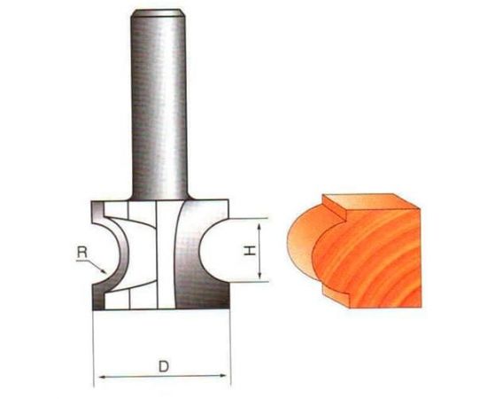 Фреза по дереву кромочная полустержневая, 8х40Dх24H R12 мм, CTФ-1014