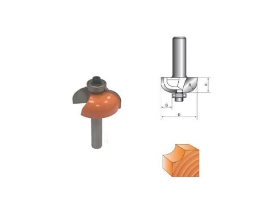 Фреза по дереву кромочная калевочная, 8х25Dх9H R6 мм, CTФ-1018