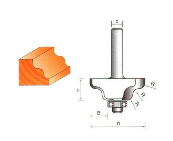 Фреза по дереву кромочная фигурная, 8х38Dх15H R4 мм, CTФ-2030
