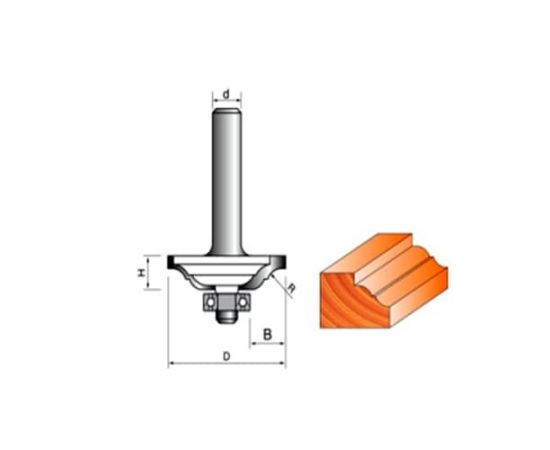 Фреза по дереву кромочная калевочная, 8х50Dх12H R8 мм, CTФ-2101