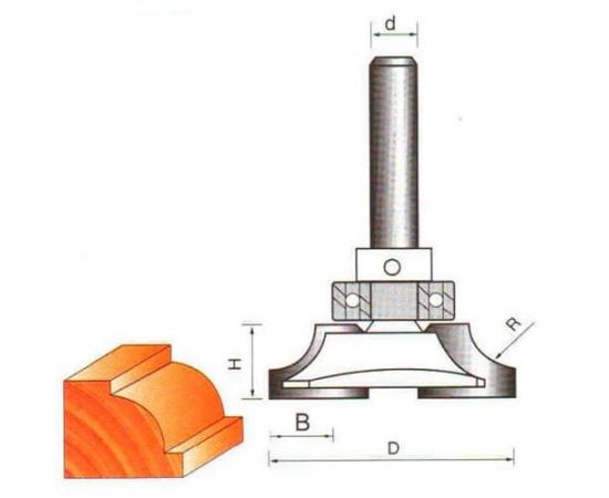 Фреза по дереву кромочная калевочная, 8х42Dх12H R6 мм, CTФ-2307