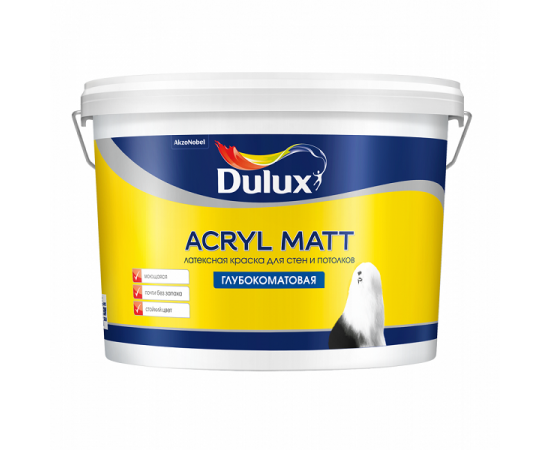 Краска Dulux ACRYL MATT латексная для стен и потолков, глубокоматовая, база BW, 9 л