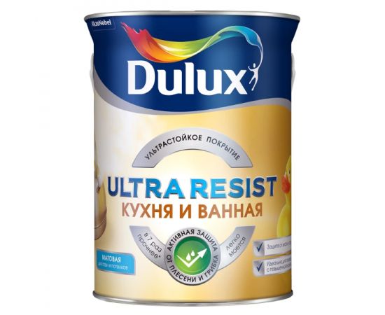 Краска Dulux Ultra Resist BC матовая для кухонь и ванных комнат, 4.5 л