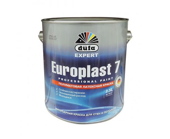 Краска Dufa Premium Europlast 7 для стен и потолков водно-дисперсионная, База 1, 2.5 л