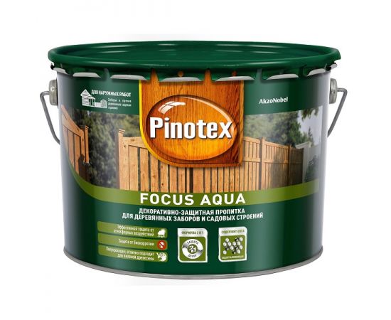 Pinotex Focus Aqua Зеленый лес, антисептик для дерева, 9 л