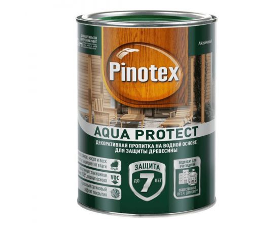 Антисептик для дерева Pinotex Aqua Protect бесцветный, 2.6 л