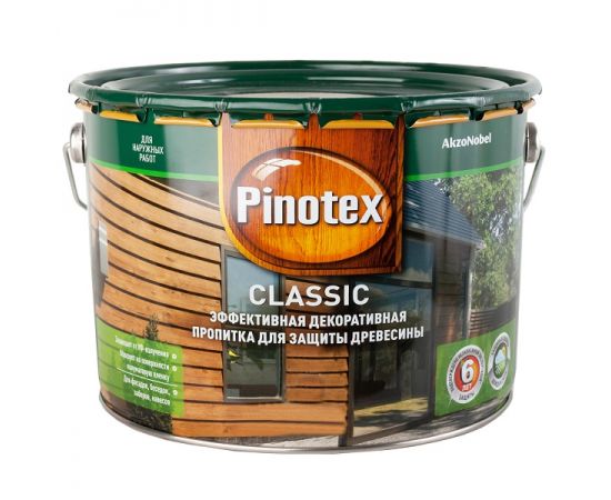 Pinotex Classic бесцветный, антисептик для дерева (база под колеровку), 9 л