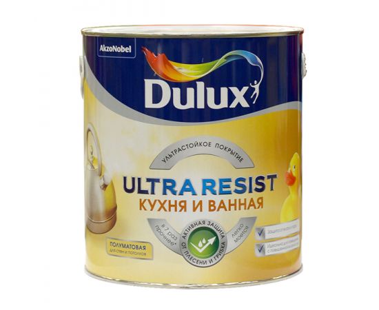 Краска Dulux Ultra Resist BC полуматовая для кухонь и ванных комнат, 2.25 л