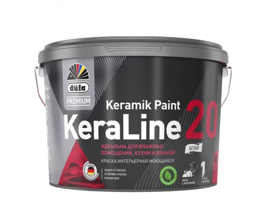 Краска Dufa Premium KeraLine Keramik Paint 20 для влажных помещений полуматовая белая база 1, 0.9 л.