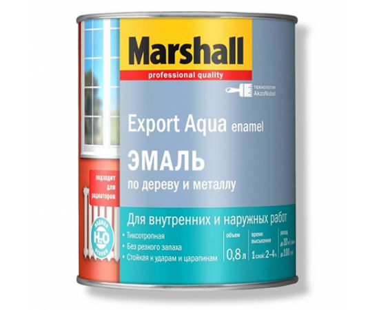 Эмаль на водной основе Marshall Export Aqua Enamel, универсальная, полуматовая, белая, 0,8 л