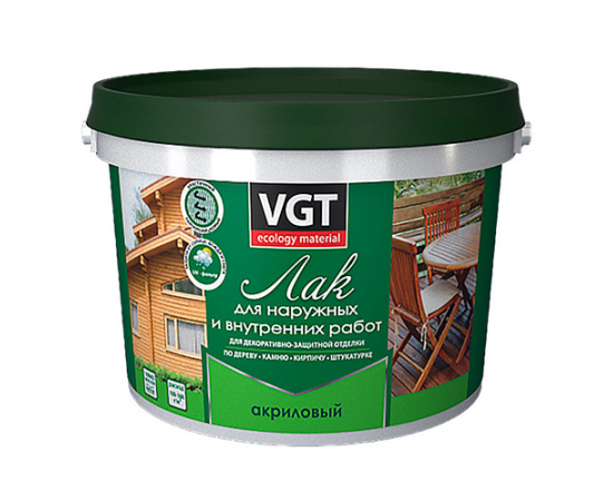 VGT Лак акриловый для наружных и внутренних работ по дереву, бетону, камню, глянцевый, 0,9 кг