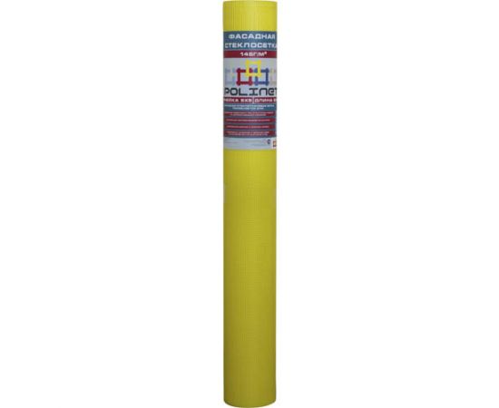 Сетка фасадная стеклотканевая Polinet нарезка 5х5 мм (145 г/м2) желтая, 1 м х 18 м
