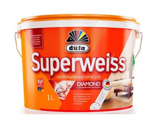 Краска Dufa Superweiss RD 4 для стен и потолков воднодисперсионная, 1 л