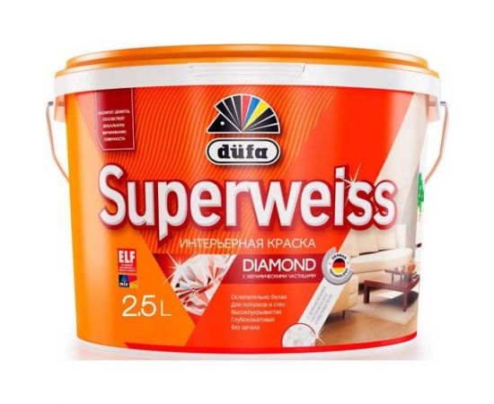 Краска Dufa Superweiss RD 4 для стен и потолков воднодисперсионная, 2.5 л
