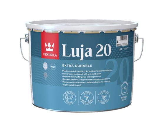 Краска Tikkurila Luja 20 База C (под колеровку) экстремально влагостойкая, 9 л
