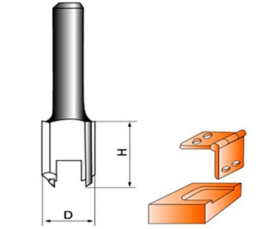 Фреза по дереву прямая пазовая под накладные петли, 8х16Dх19H мм, CTФ-1002, в упаковке 1 шт.