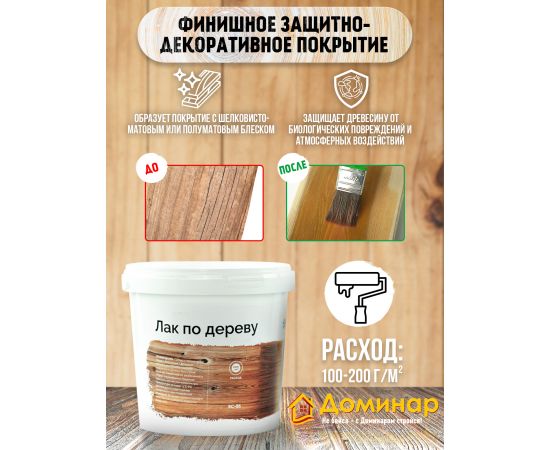Лак по дереву акриловый антисептический БС 86 Доминар, 0.9 кг