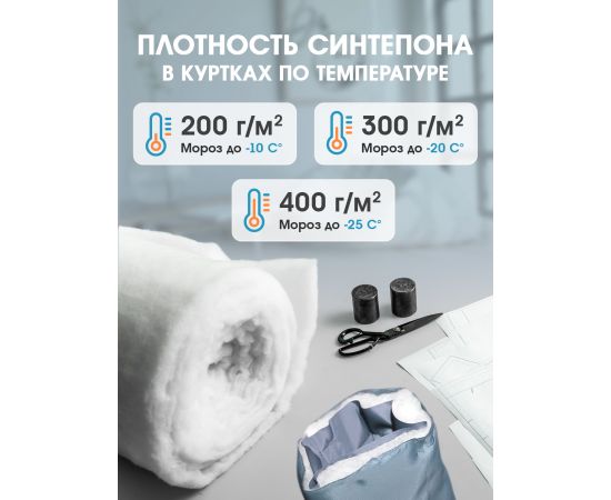 Синтепон, ткань для рукоделия, утеплитель для одежды, 300 г/м2, 1.5x20 м