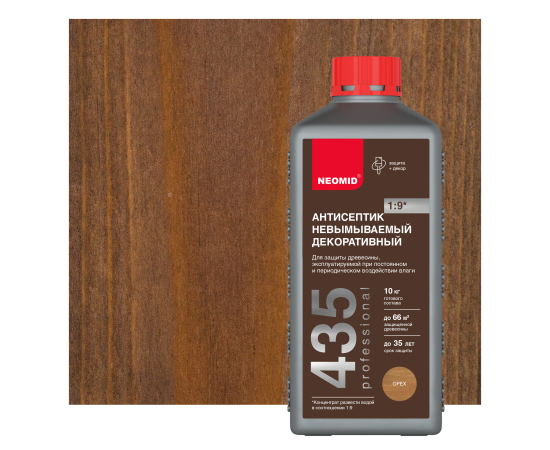 Декоративный невымываемый антисептик Neomid 435, цвет Орех, 1 л
