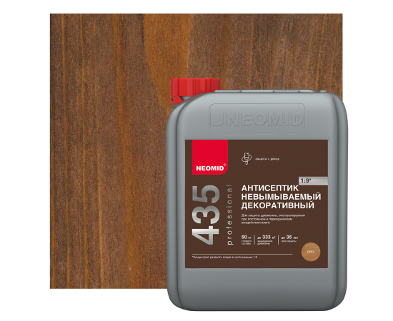 Декоративный невымываемый антисептик Neomid 435, цвет Орех, 5 л