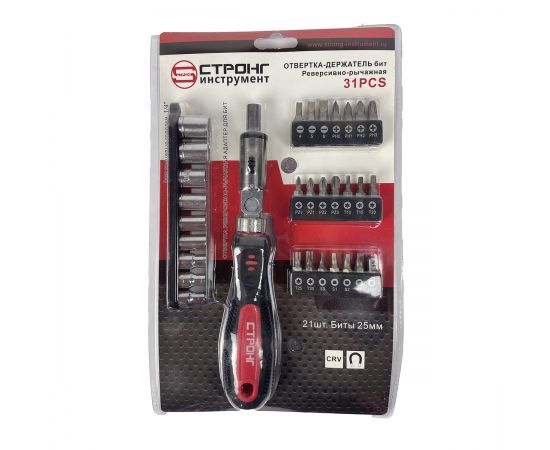 Набор торцевых головок и бит с реверсивно-рычажной отверткой, 31 предмет, СТП-945