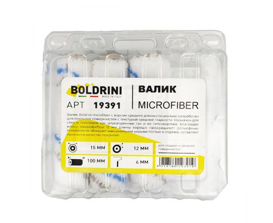 Мини-валик микрофибра Boldrini, ворс 12 мм, 100х10 мм, 19391