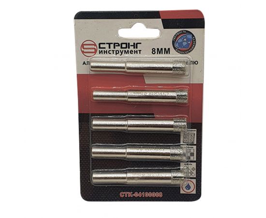 Алмазная коронка по керамике и стеклу, D 8 мм, СТК-041, в упаковке 5 шт.