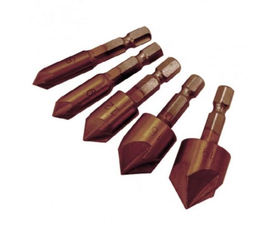 Набор зенкеров по металлу, 6.35, 9.53, 12.7, 15.88, 19.05 мм, СТМ-528