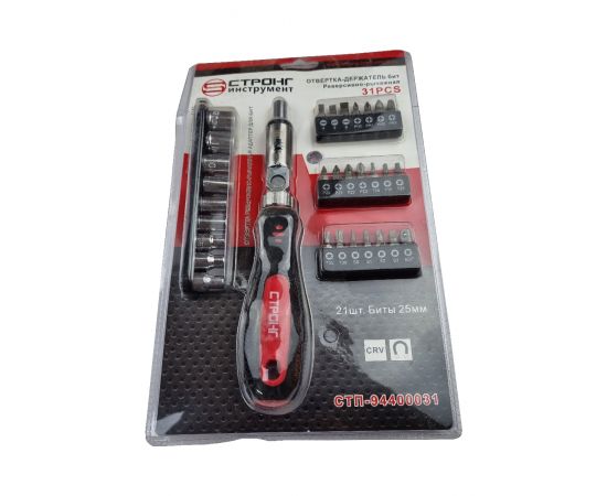 Набор торцевых головок и бит с реверсивно-рычажной отверткой, 31 предмет, СТП-945