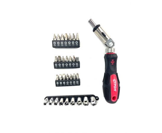 Набор торцевых головок и бит с реверсивно-рычажной отверткой, 31 предмет, СТП-945