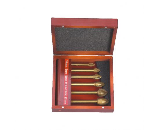 Набор сверл по стеклу и керамике 4 резца 10;12;16;19;22;25 мм, 6 шт., СTC-02603006