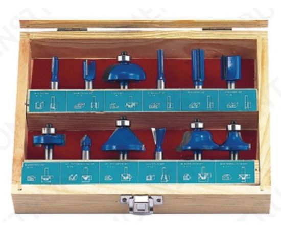 Набор твердосплавных фрез по дереву, 12I фрез, СТФ-8318