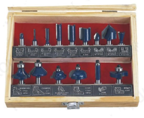 Набор твердосплавных фрез по дереву, 15B фрез, СТФ-8324