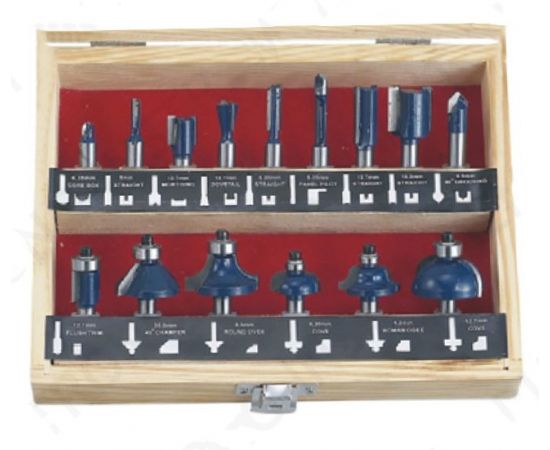 Набор твердосплавных фрез по дереву, 15E фрез, СТФ-8326